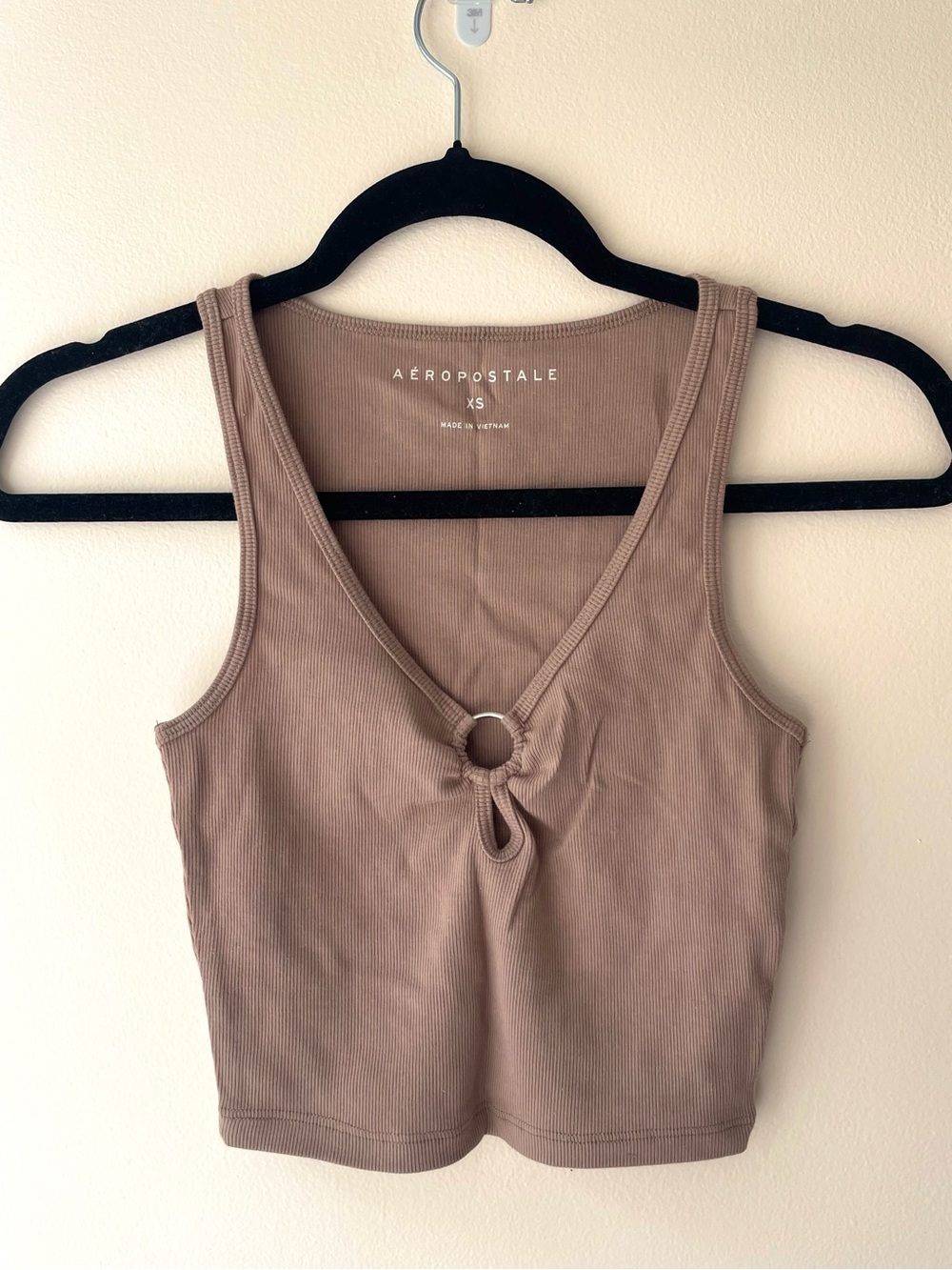 Aeropostale Taupe Ring-Front Ribbed V-Neck Tank